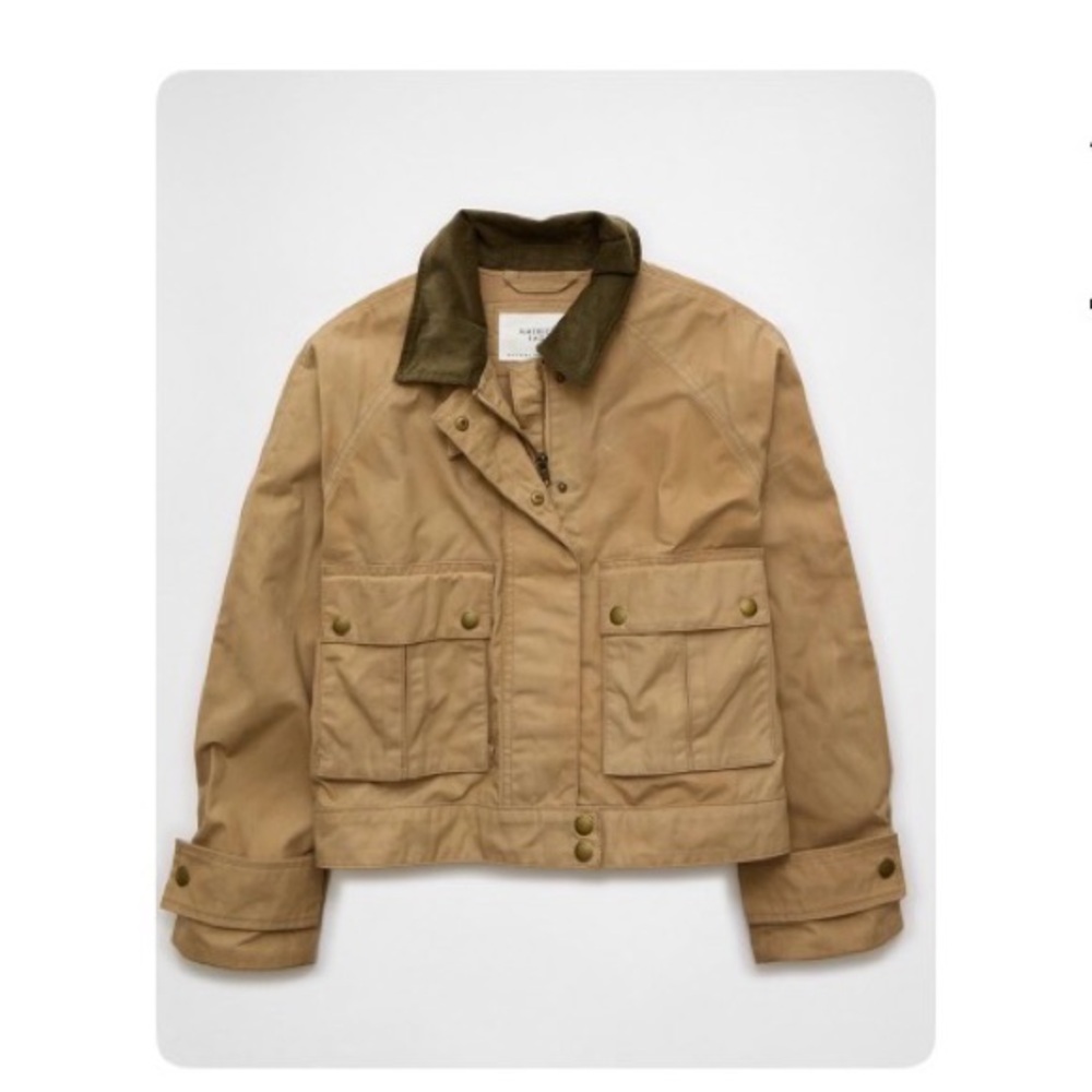 American Eagle Outfitters Tan Utility Jacket with Green Collar